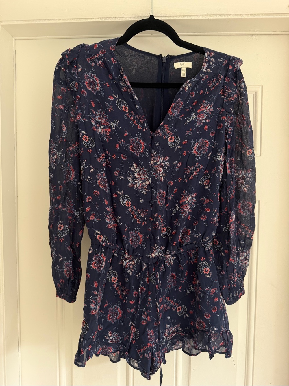 Joie Navy Floral Long-Sleeve V-Neck Romper